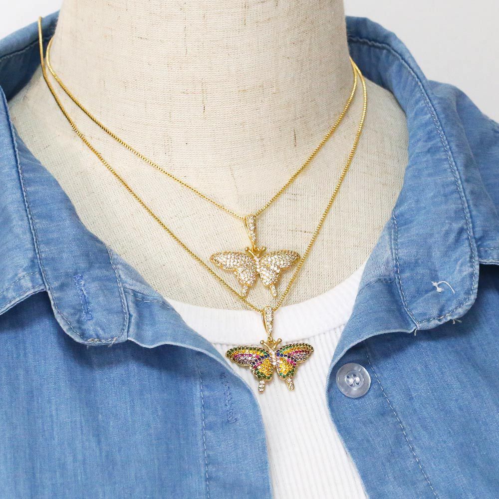 Fashion Butterfly Copper Pendant Necklace Inlay Zircon Copper Necklaces