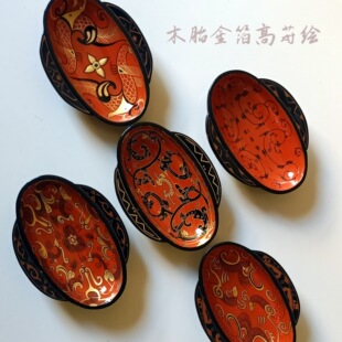 Vintage Han Dynasty Lacquer Ear Cup Refreshment Fruit Plate Non-Legacy Gold Foil Lacquer Painting High Pile Painting Ornaments Wooden Lacquer Art Gifts