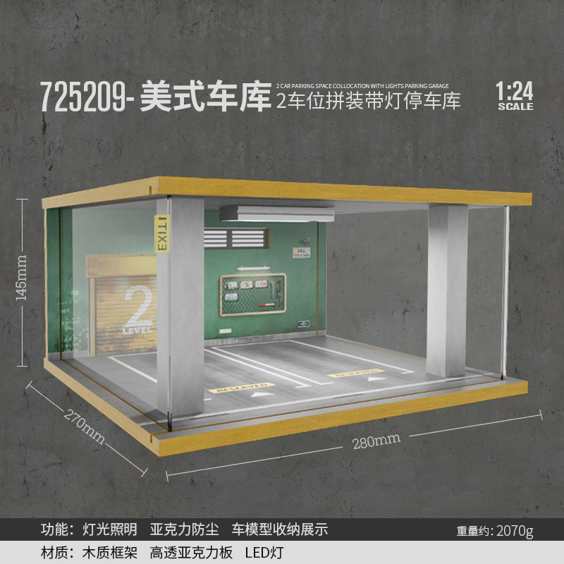 Comercio exterior al por mayor transfronterizo 1 24 simulación modelo de coche estacionamiento modelo escena garaje pantalla con decoración ligera