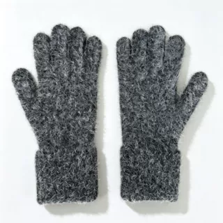 跨境黑色亮丝手套秋冬季新款保暖纯色露指可触屏毛线手套针织手套