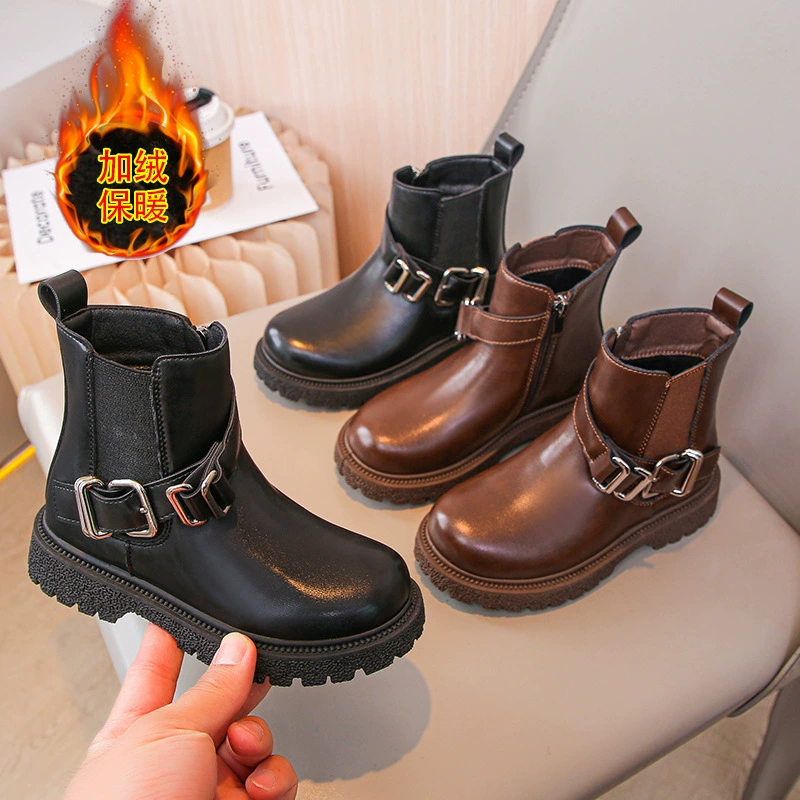 Осенние и зимние девочки Мартин сапоги плюс бархат