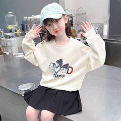 女童圆领卫衣2025新款秋冬季韩版中大童宽松长袖时尚洋气百搭上衣