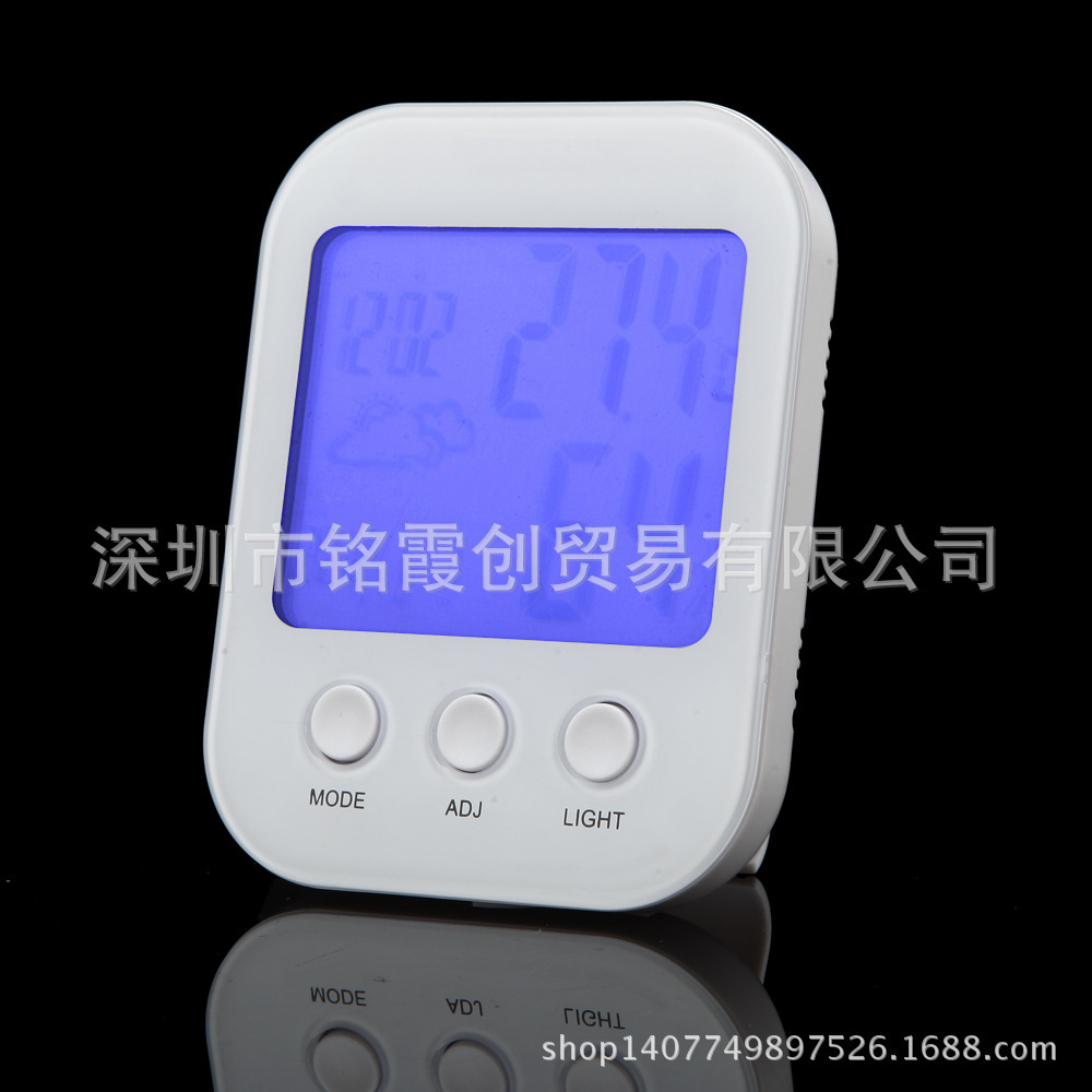 TH202多功能电子温湿度计 带天气预报功能 时钟 背光