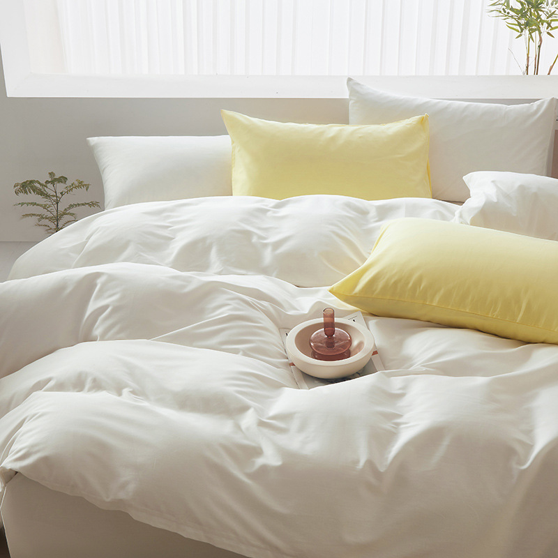 Cama de algodón estilo Maillard Juego de cuatro piezas de sábanas de algodón, funda de edredón, dormitorio de estudiantes, ropa de cama de color sólido individual