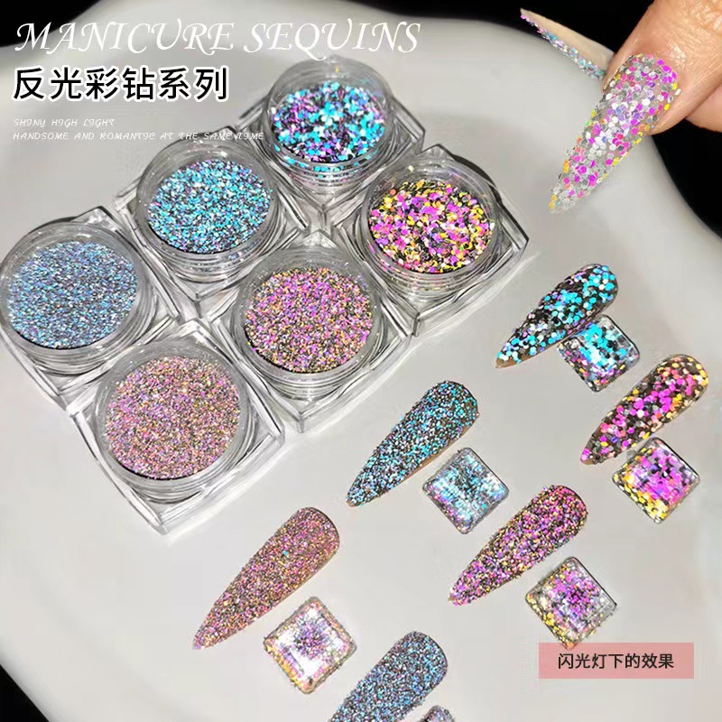 Transfronteriza Internet celebridad flash reflexivo polvo micro diamante brillante flash reflectante disco salto polvo alto brillo SPAR clavo flash polvo