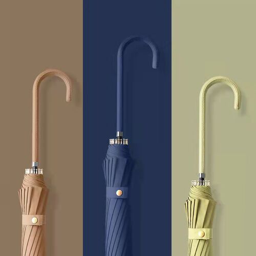 Long handle 16 bone umbrella automatic umbrella advertising umbrella custom logo wholesale small fresh wooden handle lettering curved hook sunny umbrella