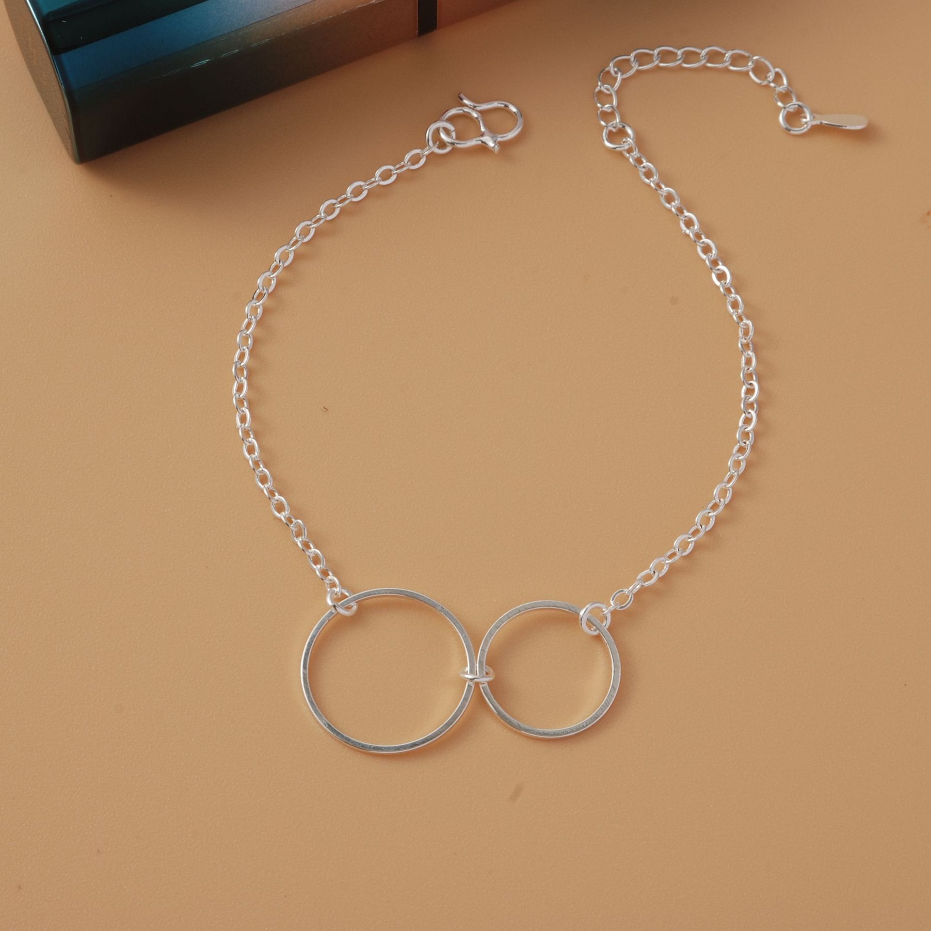 thumbnail image 1 of Pulsera chapada en plata para estudiantes que conserva el color, pulsera sencilla para mujer, joyería de mariposa estrella coreana, regalo de moda SL11, doble círculo, 1 of 2
