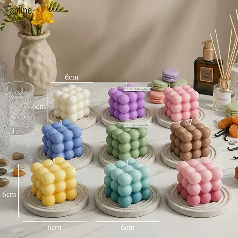 跨境外贸ins风庆祝节日泡泡造型魔方香薰蜡烛批发香氛马卡龙摆件