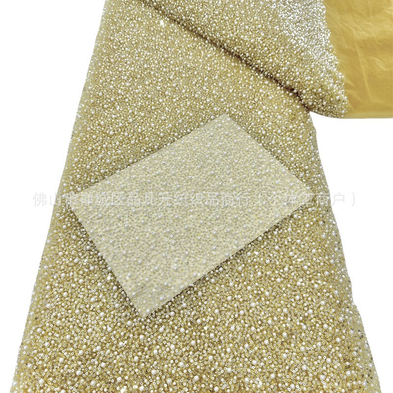 Tejido de perlas de alta densidad, tejido bordado de tubo de perlas, vestido de boda, moda, tela de cena, stock transfronterizo