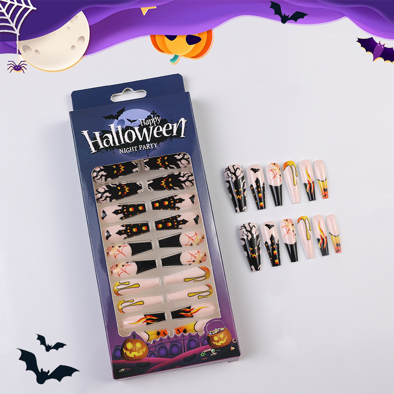 Transfronterizos Halloween desgaste de uñas murciélagos calabaza productos terminados de uñas falsas parches de uñas manicuras gelatina caja de gel