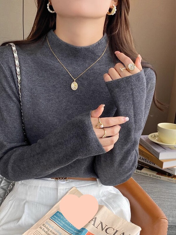 浅粉色半高领打底衫女内搭2025秋冬季新款设计感毛衣修身针织上衣|undefined