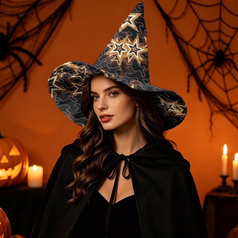 Cross-border star-printed witch hat, Halloween headwear, Amazon stage costume hat, direct from the factory for drop shipping