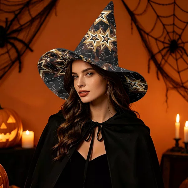 Cross-border star-printed witch hat, Halloween headwear, Amazon stage costume hat, direct from the factory for drop shipping
