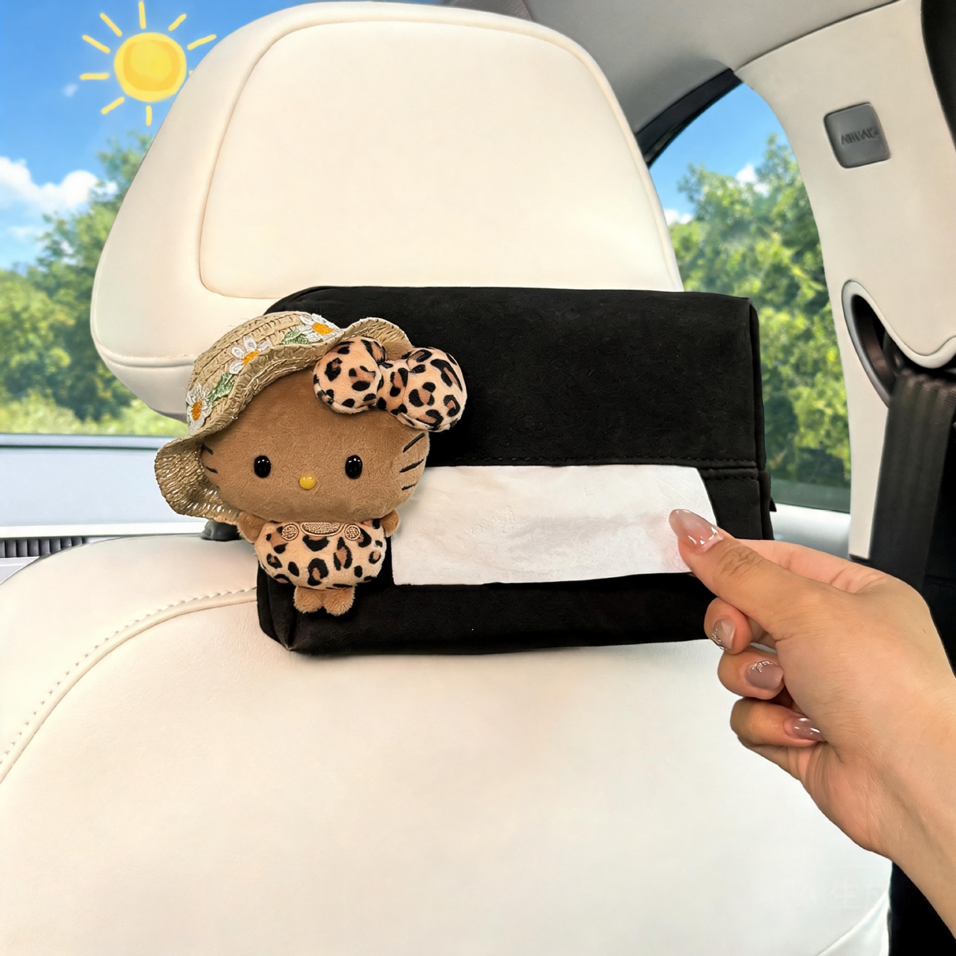 New Kitty car tissue box for the front and back seats, tissue holder for the car interior, cute tissue hanging bag for women