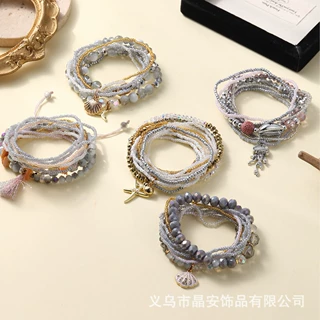 跨境波西米亚海洋系列多层时尚手链女 欧美混彩贝壳吊坠米珠手串