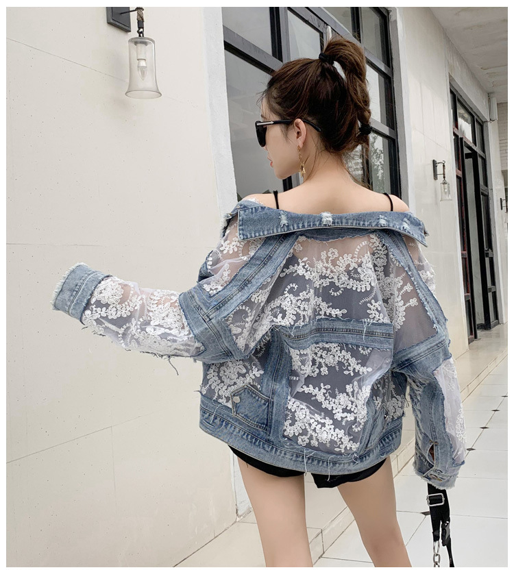 ​​Women's Lace Mesh Short Jacket – Lightweight Sun Protection Top With Embroidered Details (Light Blue, S-3XL)​​_voghion.com