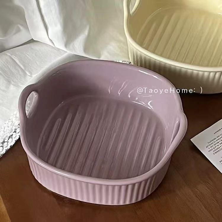 Air Fryer Bowl High Temperature Resistant Ceramic Double-Eared Baking Bowl Microwave Oven Square Baking Pan Salad Bowl Fruit Bowl