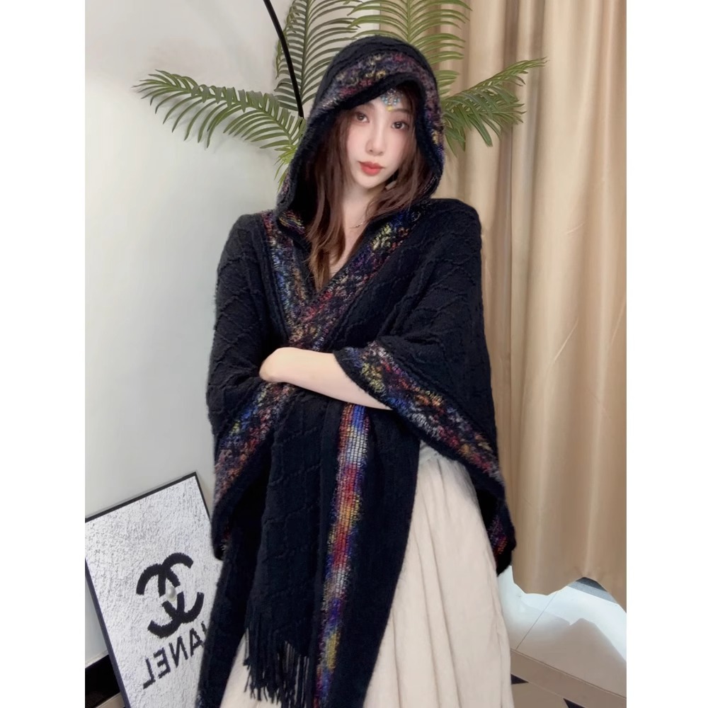 Nuevo chal de mujer, tiras de color, suéter de punto, foto de viaje, capa étnica de todo fósforo, capa de todo fósforo, viaje