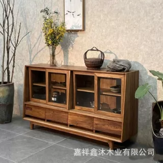 茶水柜实木老榆木茶桌边新中式客厅茶水台茶叶侧边烧水壶一体柜