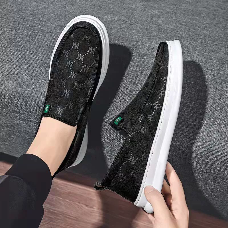 Летние мужские дышащие парусиновые туфли, модные мужские повседневные универсальные кроссовки без шнуровки, модная обувь