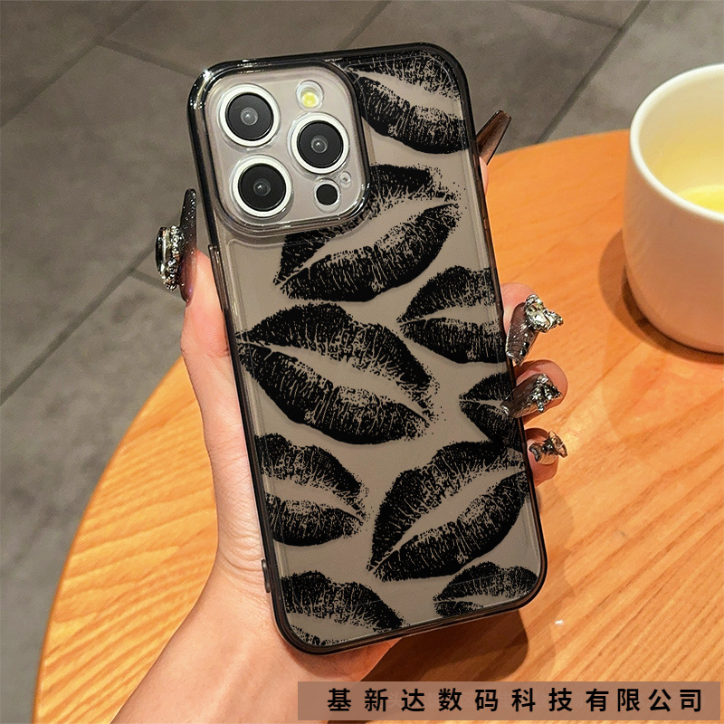 满屏黑色嘴唇iPhone15手机壳14苹果13Pro/12/11新款17/16PROMAX软