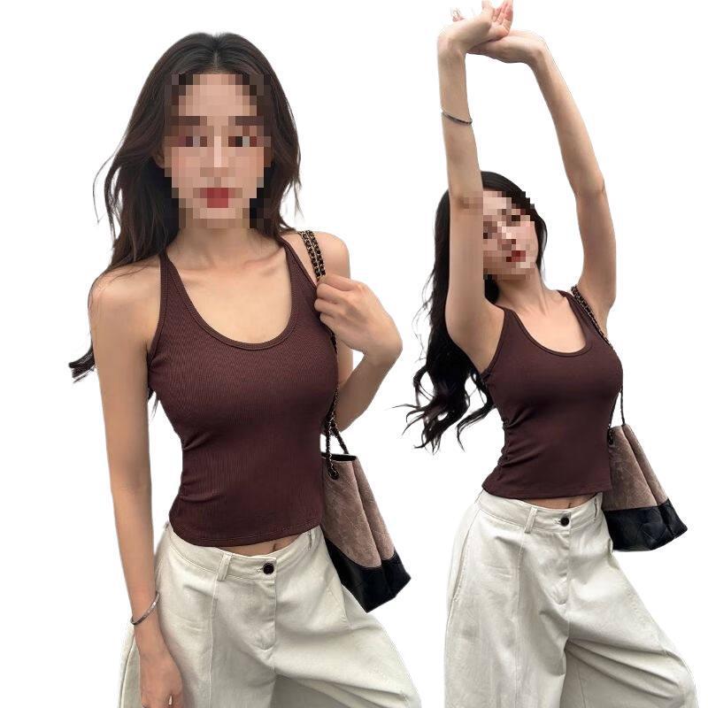 Jiaoshu Women's Autumn and Winter Style Ribbed Vest with Chest Pads, Slim Fit Sleeveless Outerwear Top 2025