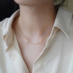 S925 sterling silver gold-plated plain chain necklace for women design wave flash light luxury high-end feeling simple stacked collarbone chain