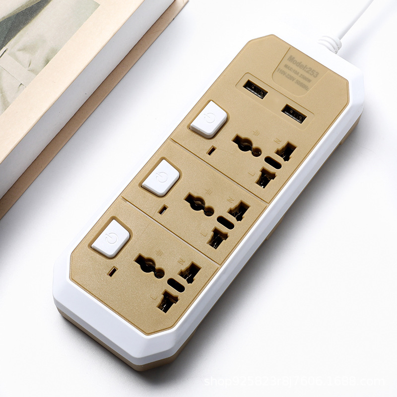 253 # 3 botón 2USB puerto de teléfono móvil de 5 metros placa de cable de arrastre Myanmar redondo enchufe POWER SOCKET