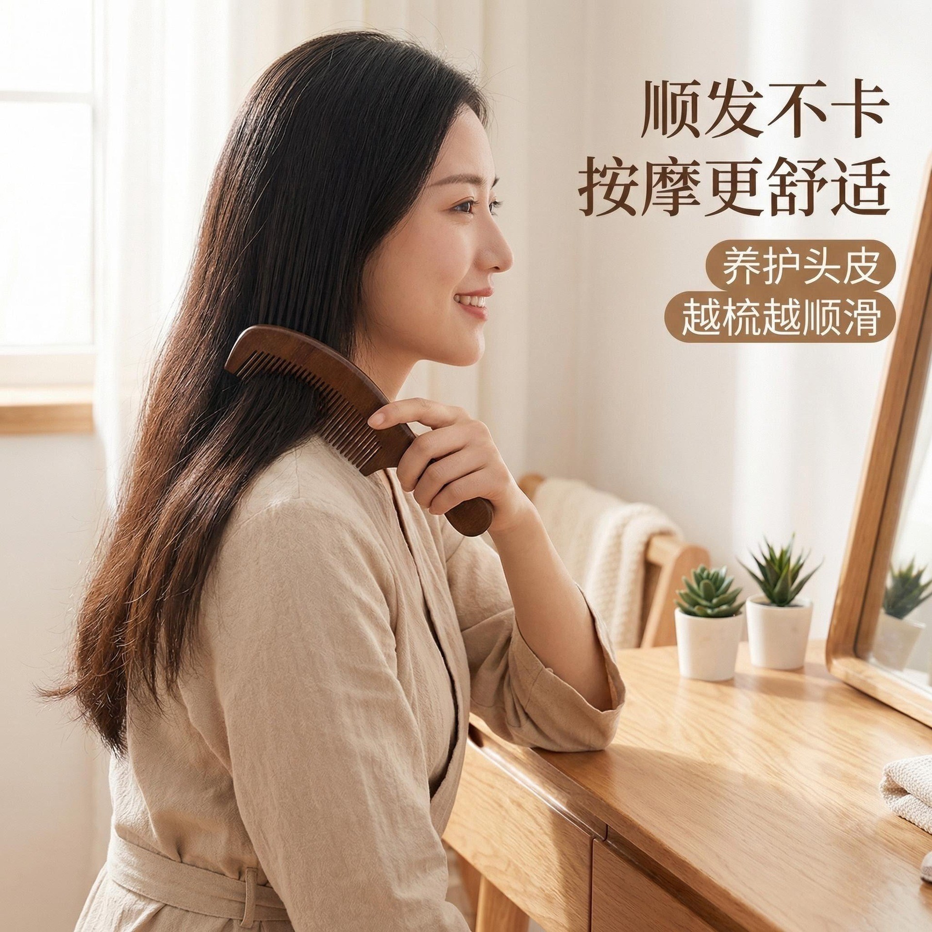 Golden Sandalwood Comb Large Wide Tooth Anti Static Scalp Massage Detangling Hair Comb 20cm key features