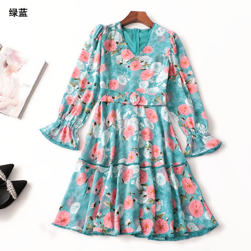 243868 Spring Printed Long Sleeve Long Dress Shenzhen Mingwei Wholesale Quality Women's Clothing Big Sale