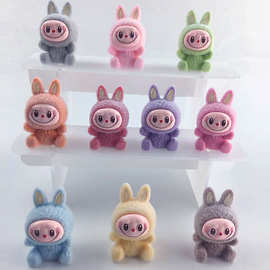 树脂马卡龙植绒拉布布小兔子diy卡通手办迷你公仔桌面饰品小摆件