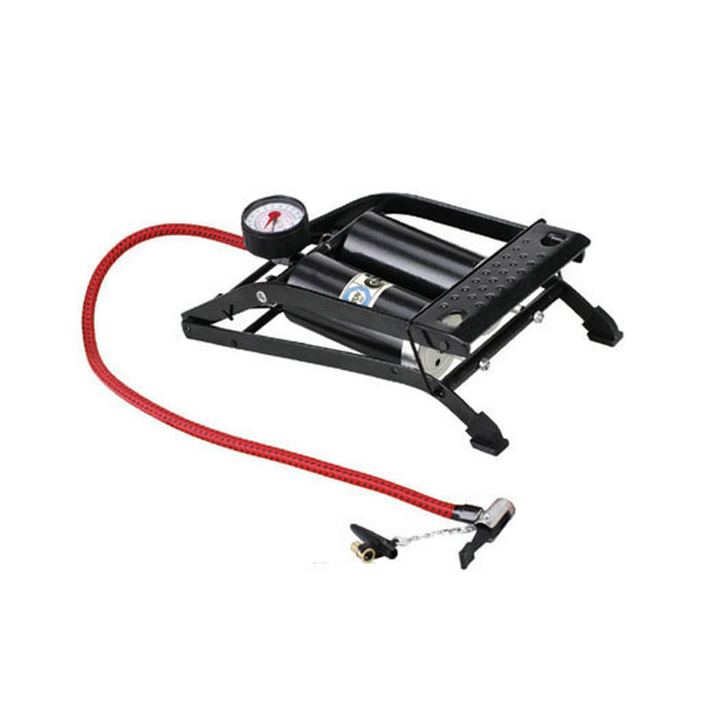 厂家供应 双管带表脚踩气筒H902B-6 便携式打气筒 脚踏气筒