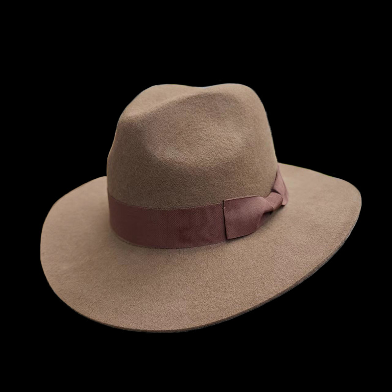 Cappello a cilindro in pura lana, alla moda, in feltro, con fiocco, in tinta unita, con decorazione a nastro, morbido_voghion.com