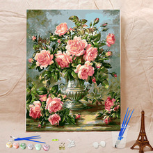 厂家批发40*50无框DIY数字油画手工绘客厅风景花卉装饰粉月季花