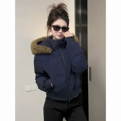 韩系高级感超好看加厚收腰棉衣棉服女款2025新款冬季毛领连帽外套
