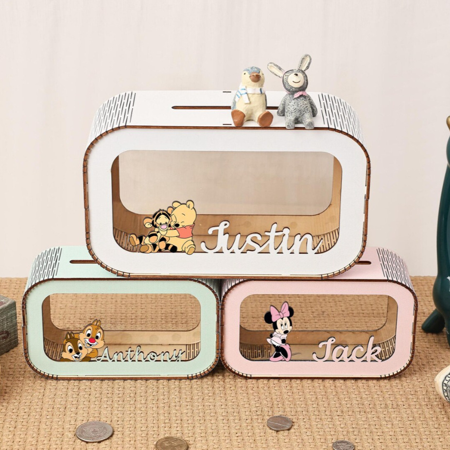 Personalizado lindo depósito de dinero pequeño animal de energía lata de moneda, caja de dinero de madera caja de regalo para niños