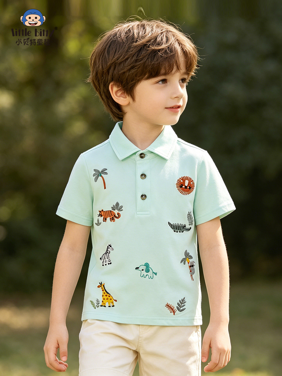 Cross-Border Children's Clothing 26 Years Spring/Summer Children's Short-Sleeve Polo Shirts T-Shirts Cartoon Animal Print In-Stock Clothing for Young Children