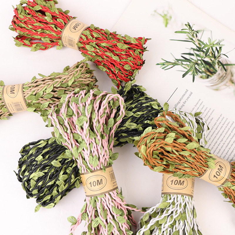 厂家直销10m彩叶蜡绳 森系清新装饰绳  仿真藤叶 6色可选