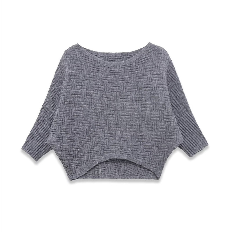 Pb&Za New Winter Women's One-Line Collar and Elbow Sleeves Asymmetrical Texture Knitwear 6873100