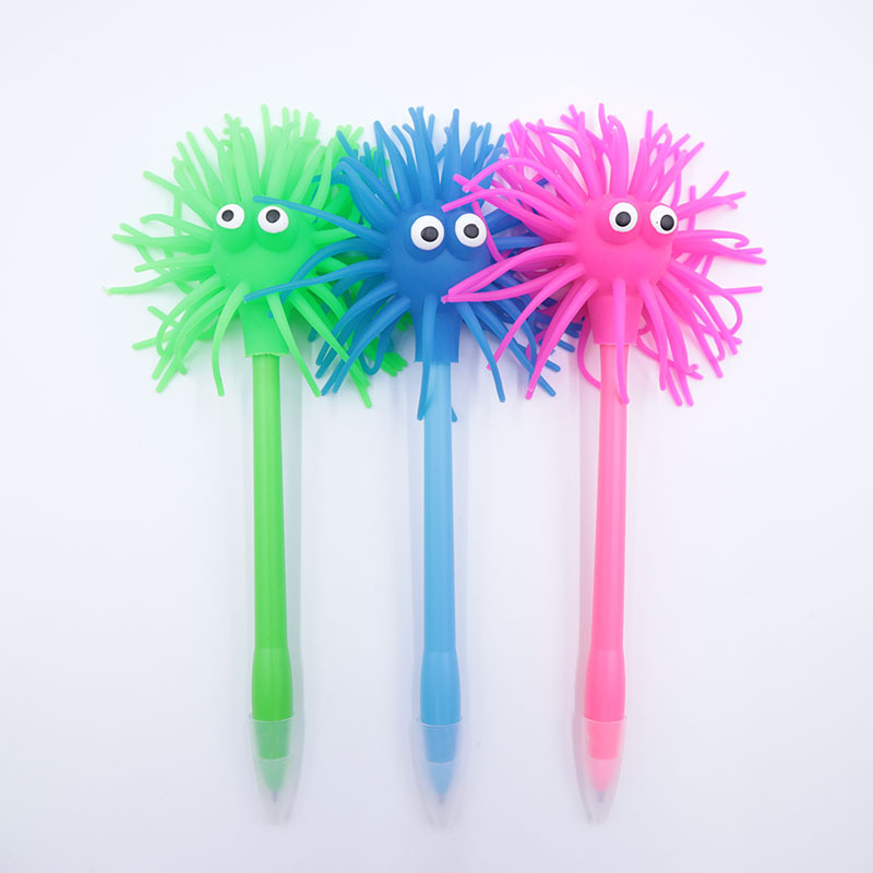 創意文具TPR減壓材質圓珠筆卡通超萌毛球表情筆聖誕節禮品筆