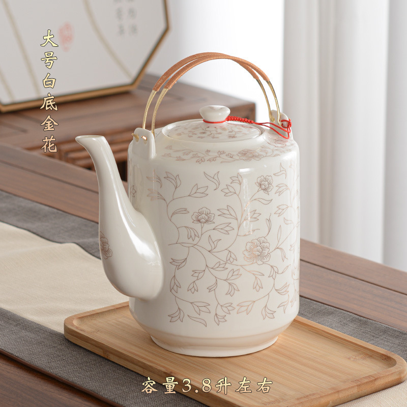ティーポットセラミック家庭用ケトル大型コールドケトル高温耐性磁器ティーポット大容量コールド景徳鎮シングルポット磁器ティーポット|undefined