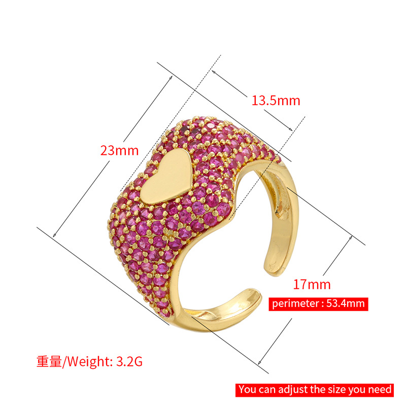Bague Diamant Couleur Pêche Coeur Micro Incrusté Ouverture En Forme De Coeur Bague Réglable display picture 4