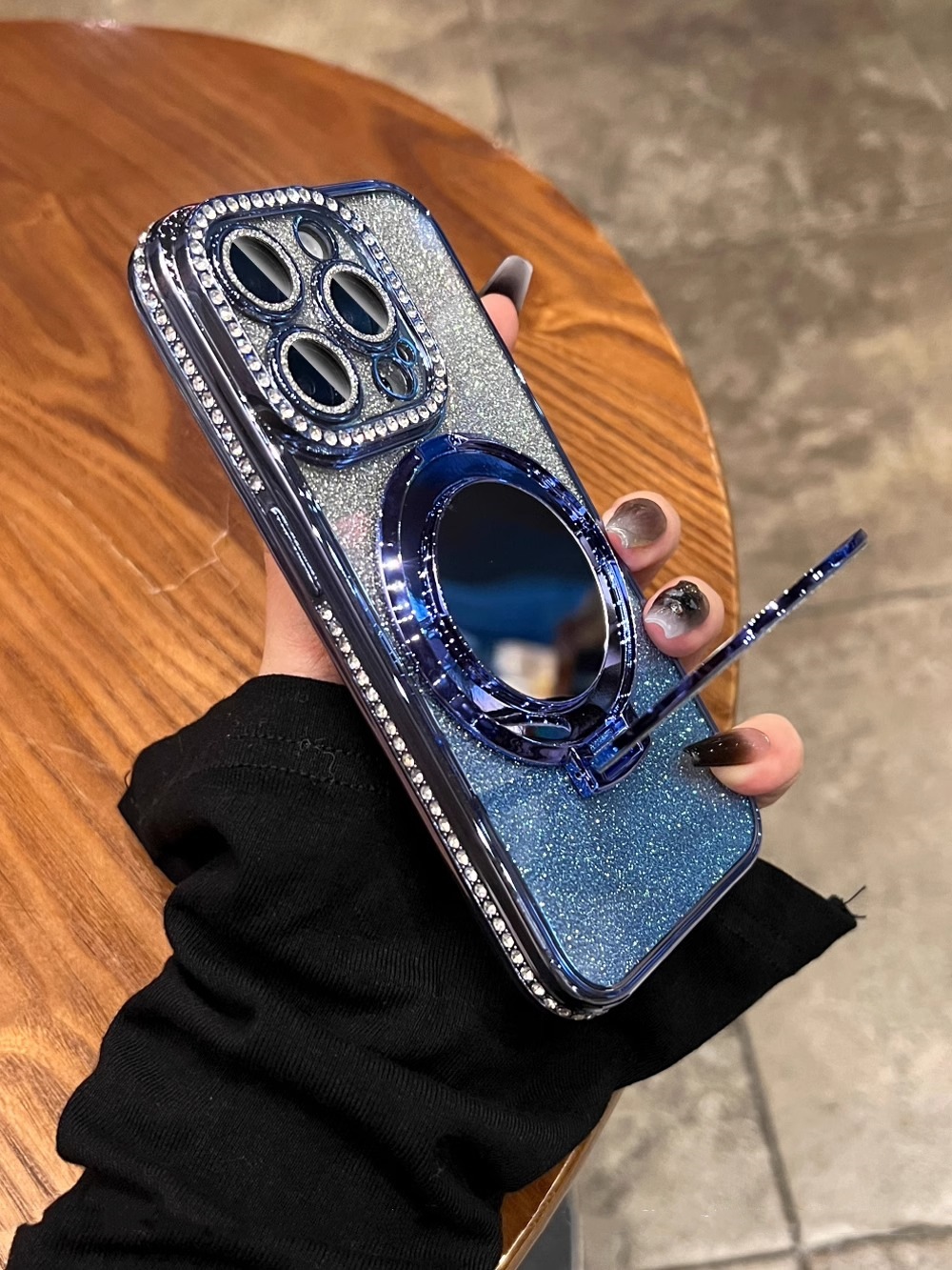 Luxury Diamond Glitter Phone Case For Iphone With Mirror Holder_voghion.com