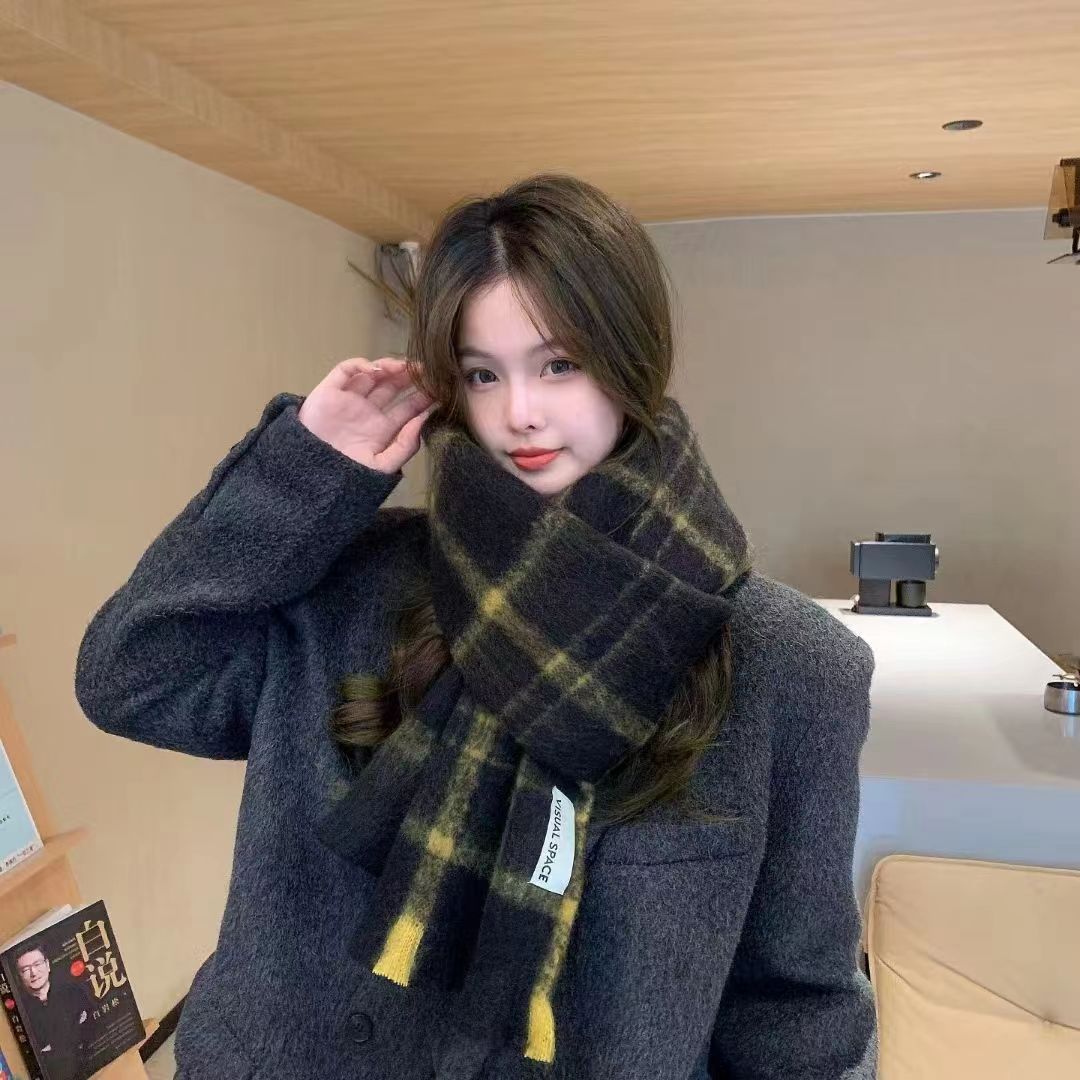 모헤어 체크 블랙