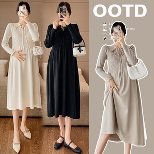 Real Shot in stock Autumn and Winter New Korean Style Doll Collar Ruffled Slim-fit Slim-fit Base dress