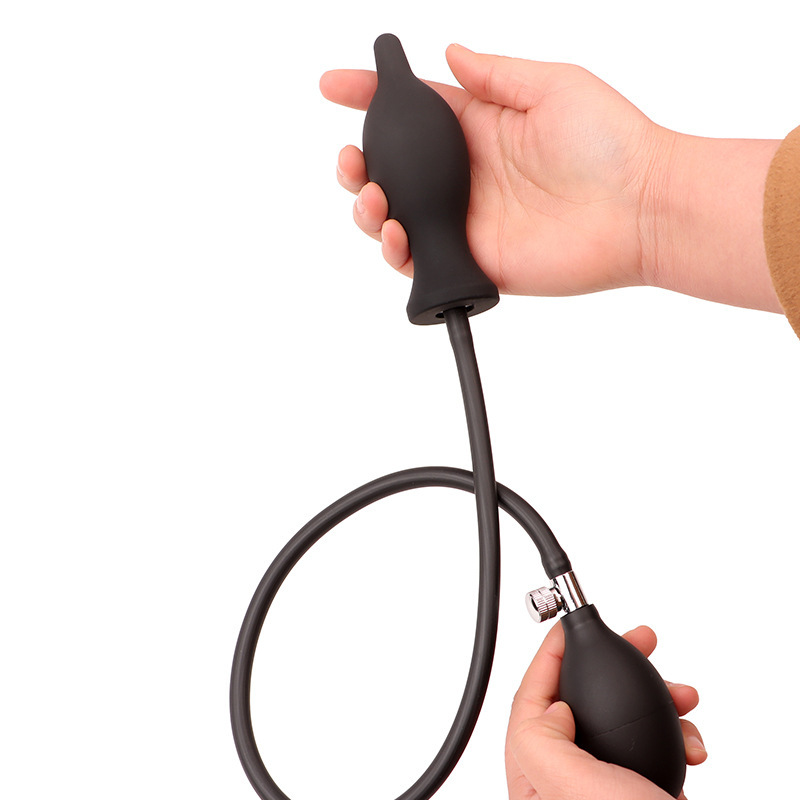 Inflatable Silicone Anal Plug with Tapered Tip, Black, Couples Expansion Toy — detail image 7