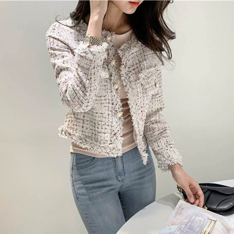 Кардиган, осенняя куртка, западный стиль, стиль Chanel, круглый воротник, корейский стиль, для тинейджеров