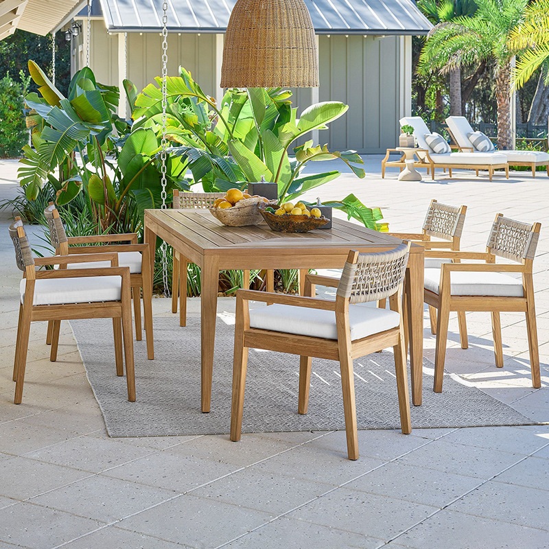 Mesas y sillas de teca para exteriores, mesa larga de madera maciza para patio de villa, muebles anticorrosivos para exteriores, mesas y sillas de ocio para jardín y balcón. image 14