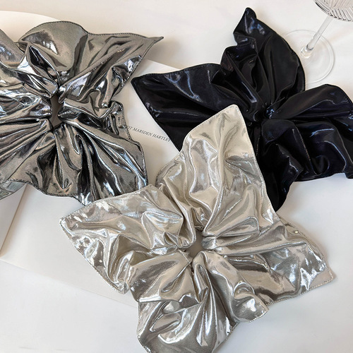 Stylish, high-end silver leather case with large hair ties—women's fashion, elegant headbands, ponytail holders, and highly elastic hair ropes.