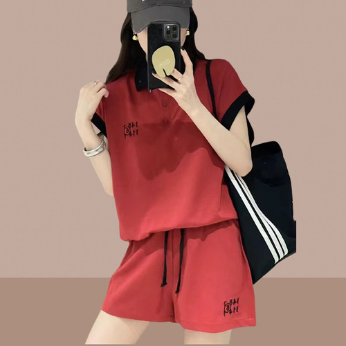 European Station Set Women's Summer New Loose Short-Sleeve POLO Shirt Women's Wide Leg Shorts Casual Sport Trend